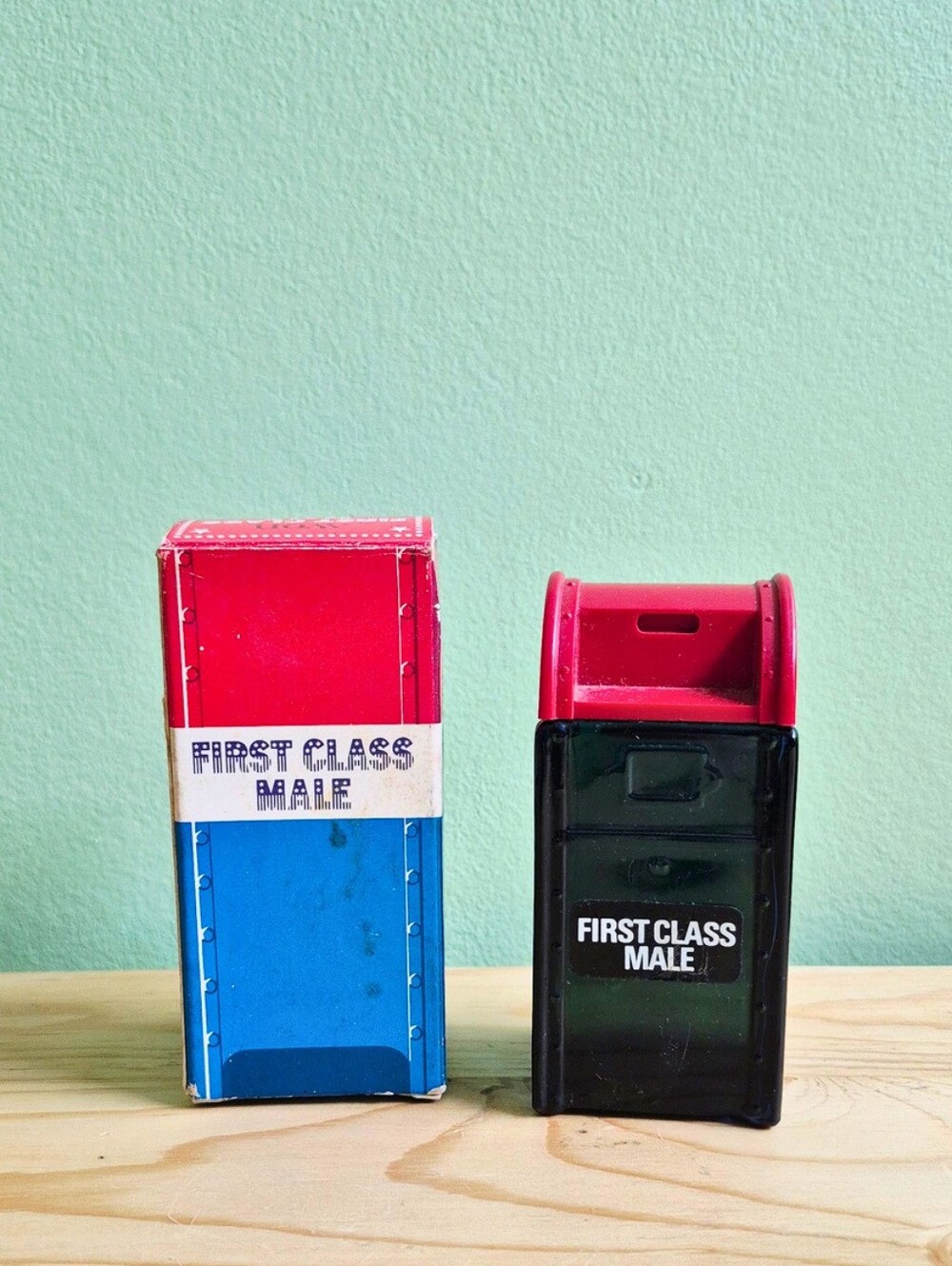 Vintage 1970s Avon First Class Male Mailbox After Shave Bottle with Origial Box